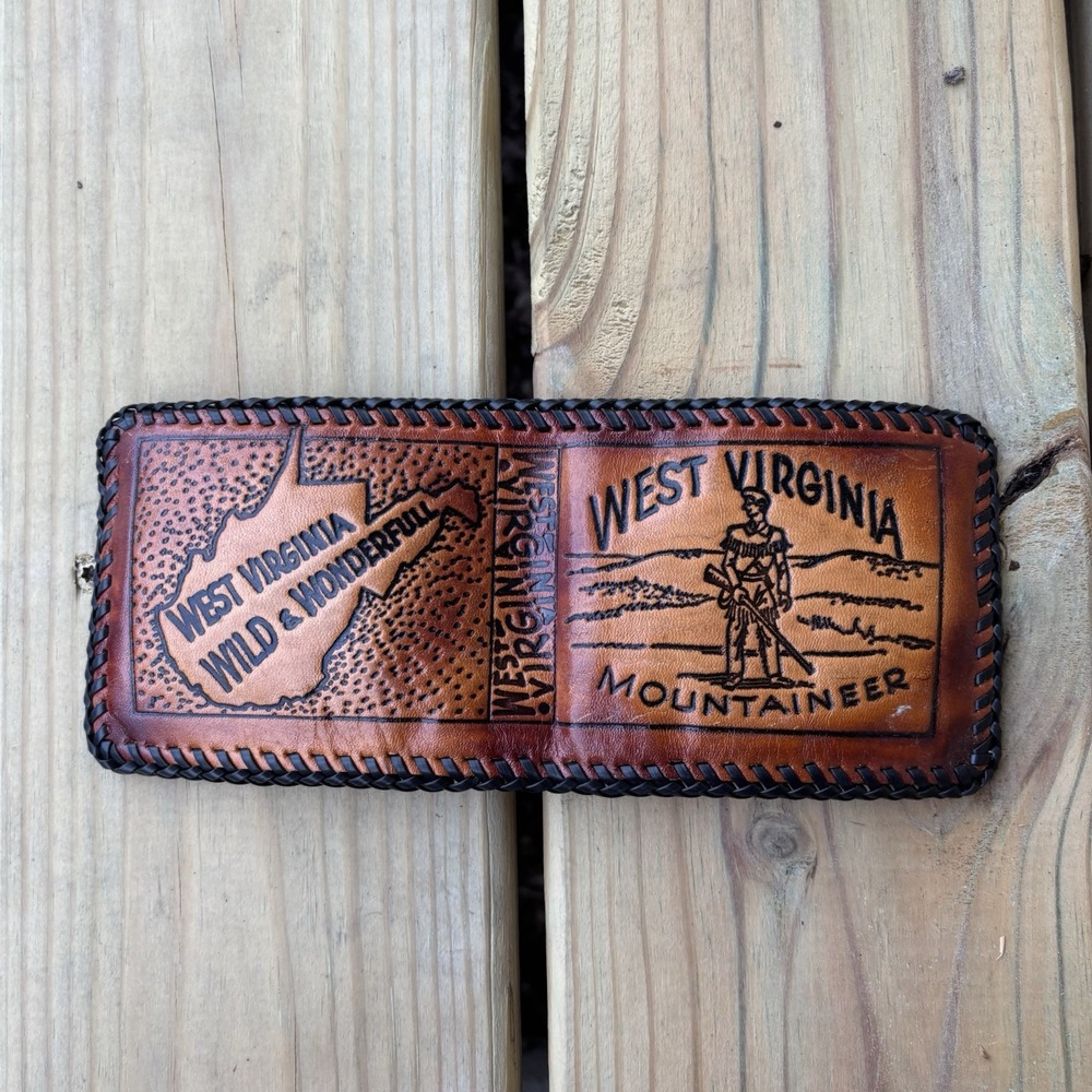 West Virginia Mountaineers Leather Wallet Handmade Whipstitch USA Made Bifold